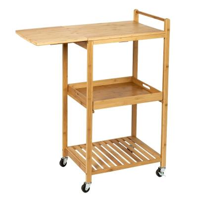 China Convertible Bamboo Solid Wood Kitchen Cart With Locking Wheels Serving Table Kitchen Serving Cart Wood Trolley for sale