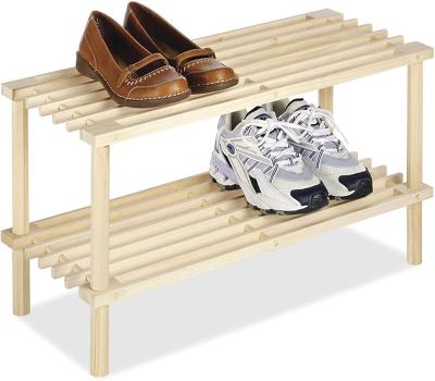 China Cheap Simple Stackable Natural Pine Wood Household Shoe Storage Shelves Racks for sale