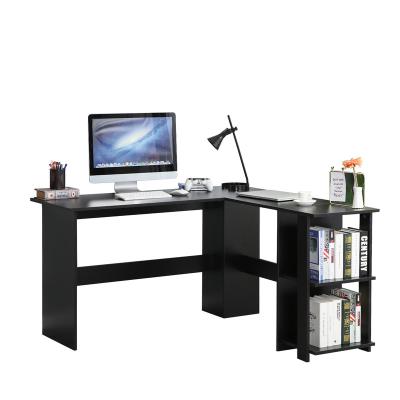 China Wooden L Shaped Desk with Shelves,  2 Person Computer Desk with Bookshelf,  Workstation Corner Table Home Office Desk Te koop