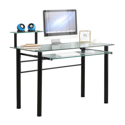 China Clear Glass Top Computer Desk,  Modern Home Office Desk with Pull Out Keyboard Tray, Study Table Computer Desk en venta