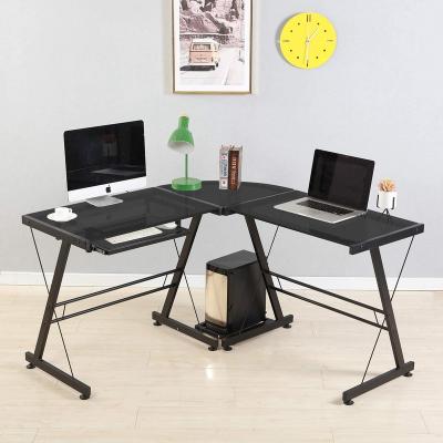 China Glass Top Computer Desk with Pull out Keyboard Tray, Gaming Desk Modern Design L Shaped Office Desk en venta