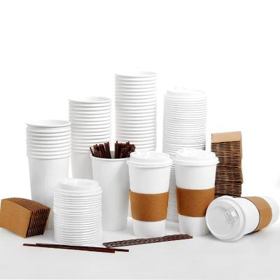 China 12oz/16oz/20oz Recyclable Biodegradable High Quality Disposable Coffee Drink Paper Cup With Lid And Sleeve for sale