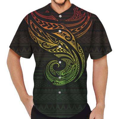 China Antibacterial Gradient Polynesian Tribal Men's Buttons T-shirt Streetwear Shirt Printed Cheap Top Tees Baseball Tank Top Custom T-Shirt for sale