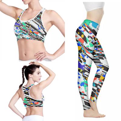 China Breathable Sport Style Paint Female Yoga Set Fitness Leggings For Women 2 Pieces Workout Gym Leggings With Sports Bra Set Yoga Equipment for sale