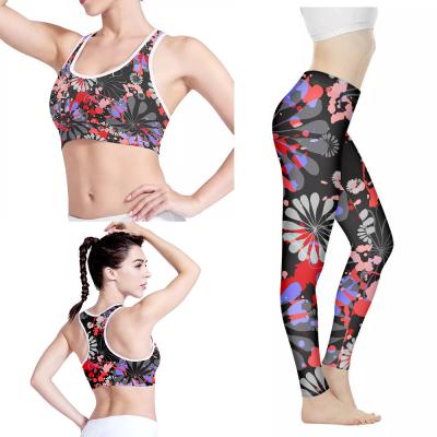 China Breathable Workout Apparel Yoga Pants Graffiti Painting Style Fitness Yoga Wear Leggings Women Sportswear Bra And Legging Gym Set Custom for sale