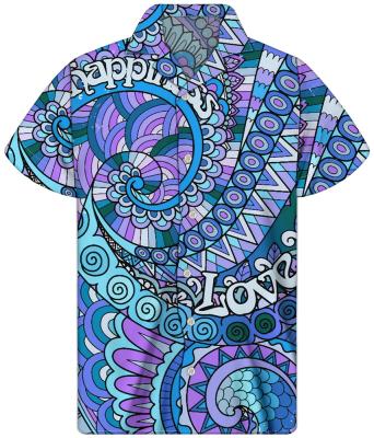 China Viable Design Blue Colorful Men's Art Hippie Summer Casual Shirts Button Down Shirts Short Sleeve Beach Vacation Loose Shirt for sale