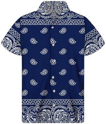 China Viable bandana print shirts for men short sleeve blue plus size regular mens blouses and shirts fall casual shirts sublimation for sale