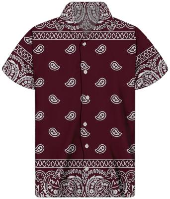 China Factory Price Viable Oversized Everyday Button Loose Shirts For Men Plus Size Men'S Red Bandana Print Custom Logo Shirts for sale