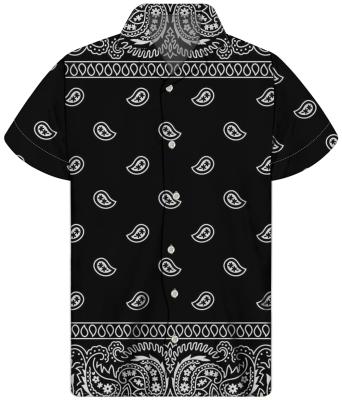 China Viable Wholesale Oversized Short Sleeve Casual V-Neckline Shirt Designs For Men's Bandana Print Custom Logo Blouse Black for sale