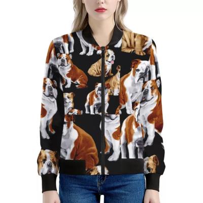 China 2021 Fall Women's QUICK DRY Jacket Brown and White Bulldogs Print Customized Jacket Woman Winter Ladies Wholesale Stylish Women's Jackets for sale