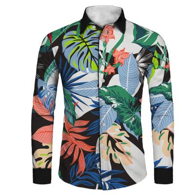 China Hibiscus Print Mens Hawaiian Polynesian Collar Shirts High Quality Men's Long Sleeve Anti-Pilling Formal Casual Men's Shirts Long Sleeve for sale