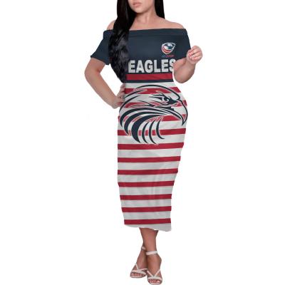 China Simple Style Anti-Wrinkle MOQ 1 Eagles USA Rugby Dress Casual Stylish Summer Off Shoulder Bodycon Midi Dress Streetwear For Party Club for sale