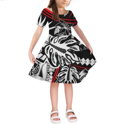 China Anti-wrinkle 4-14 Years American Samoa Kids Girls Clothes Custom Dresses Jungle Tribal Pattern Short Sleeve Dress Children Clothing for sale