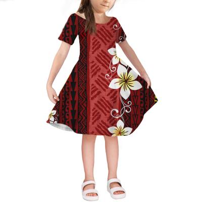 China red cute Anti-wrinkle baby girl dress for party Hawaii style flowers Polynesian tribal kids clothes girls dresses for little girls summer for sale