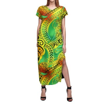 China Factory Price Breathable Sustainable Long Dress Customized Tribal Hawaiian Tattoo Turtle Print Lady Breathable Clothing Washable for sale