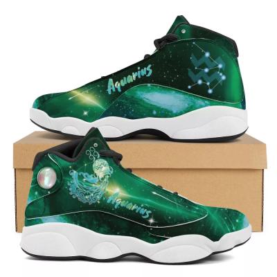 China Fashion Dropshipping Trend 12 Zodiac Signs Print Green Aquarius Leather Basketball Shoes Running New Fashion Safety Sport Shoes MOQ 1 for sale