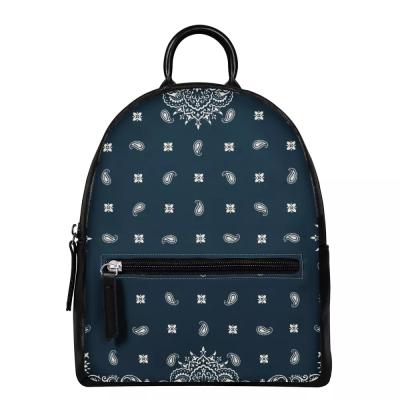 China Outdoor Weightlight Moq 1 Bandana Printing Design Zipper Fashion Waterproof Women Backpack Purse Custom Women Backpack Leather for sale