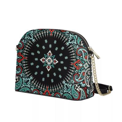 China OEM High Quality Bandana Girls Green With Red Print Classic Leather Flower Shell Shape Bag Casual PU Shell Bag Cutomized Lady Mini for sale