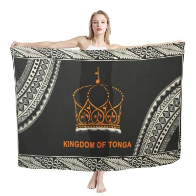 China MOQ1 feeling beach sunscreen sarongs scarf shawl outdoor print Kingdom of Tonga polyester Tupenu crown style soft smooth women design on request for sale