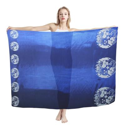 China Tonga Double Border Style Lady Shawl Scarf Print Summer Soft Smooth Feeling Blue Women's Sun Protection Sarongs Scarf Seal Seal On Request for sale