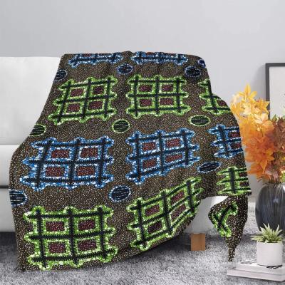 China PORTABLE Customized African Tribal Art Oversize Traditional African Stripes Patchwork Pattern Design Wool Blanket for sale