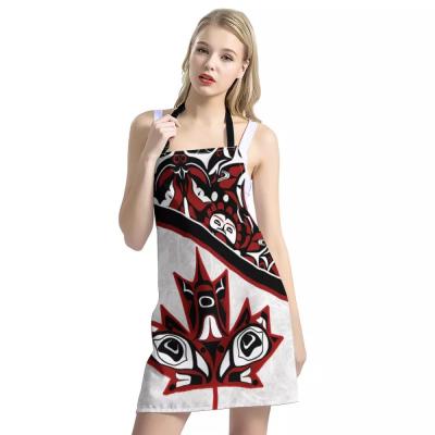 China Fashionable Made Updated Haida Maple Leaf Style Tattoo From Canada Custom Wholesale High Quality Logo Cleaning Kitchen Apron With Pockets And Waterproof for sale