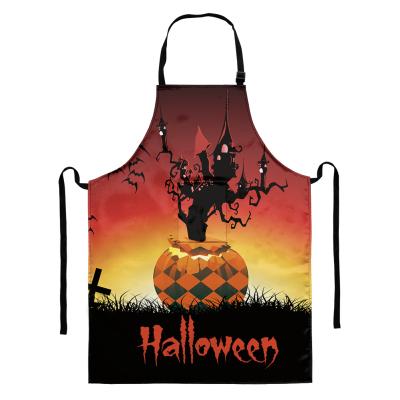 China Hot Selling Custom Logo Black Hand Pumpkin Apron Halloween Pattern Printing Popula Kitchen Aprons Soft Red Waterproof Apron Custom Printing for sale