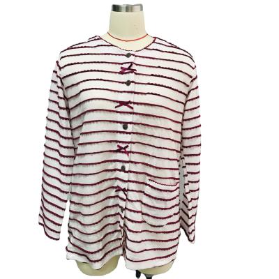 China QUICK DRY Women's Red Striped Sweater Long Sleeve Round Neck Pajamas for sale