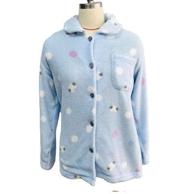 China Sky Blue QUICK DRY Polka Dot Buttoned Plus Velvet Women's Pajamas for sale