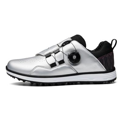 China PU OEM wholesales PU men's automatic non-slip rotation lace professional golf shoes for sale