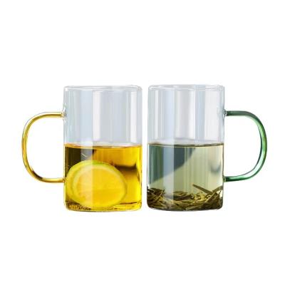 China Wholesale Cold And Heat Resistant Glass Tea Mug Stocked With Color Box Handle Suitable For Home And Office Use for sale