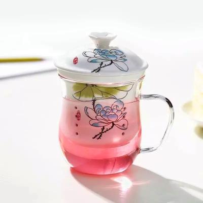 China Wholesale Viable Hot Selling Heat Resistant Beautiful Glass Tea Mug with Infuser, Double-Wall Glass Tea Cup for sale