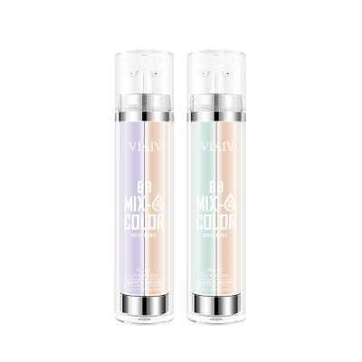 China Moisturizer double tube makeup BB base Liquid+green/purple color make up base moisturizer liquid for beauty for sale