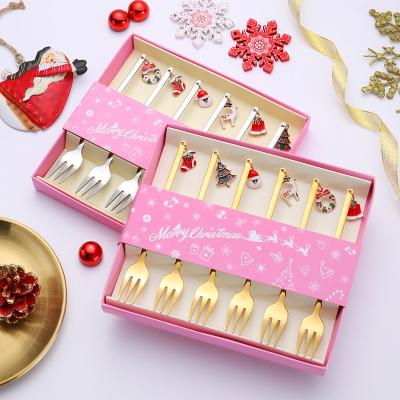 China Christmas Sustainable Creative Spoon and Fork Set 304 Stainless Steel Children's Dessert Milk Teaspoon for sale