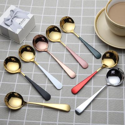 China Viable Korean Soup Spoon Around Dessert Thick Coffee Ice Cream Watermelon Stainless Steel Gold Spoon for sale