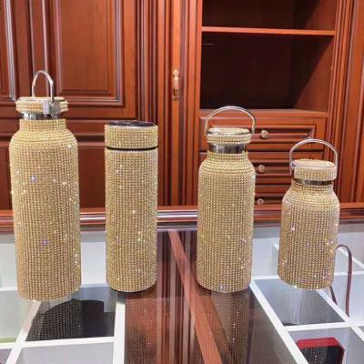 China 350/500/750ml Diamond Rhinestone Crystal Water Bottle Stainless Steel PORTABLE Thermo Mug for sale