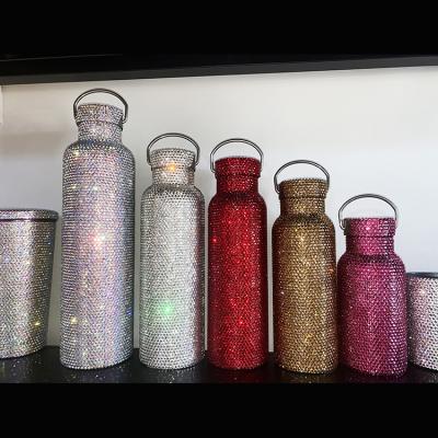 China New PORTABLE Stainless Steel Vacuum Thermos Lady Girl Gift Diamond Rhinestone Crystal Water Bottle Protable for sale