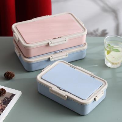 China Home Office Microwavable Blue Portable Wheat Square Pink Lunch Box Student Kids Compartment Lunch Material Box for sale