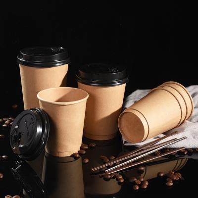 China 8/12/16oz Coffee Milk Kraft Paper Cups Handmade Cups With Lid Advertising Logo Tea Beverage Water Cup Custom Disposable Wholesale for sale