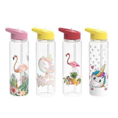 China Animal Flamingo Unicorn Water Cup Custom LOGO Wholesale Straw Cup Kids Student Cartoon Viable Large Capacity 700ml Plastic Water Bottle for sale