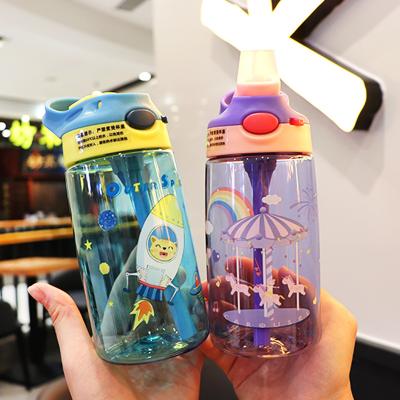 China Summer Viable New Children's Cute Cartoon Plastic Water Bottle Cup With Lock Portable Drop-proof And Leak-proof Student Straw Water Cup for sale