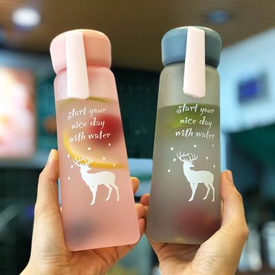 China New Viable 420ml Gradient Frosted Plastic Water Bottle Space Cup With Handle Anti-drop Christmas Elk Gift Portable Cup For Kids Student for sale