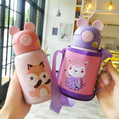 China Cute PORTABLE Creative Kids 316 Stainless Steel Water Bottle Thermos 2 Straw Cup Cover With Cover Portable Baby Cloth Cup Outdoor Mug for sale