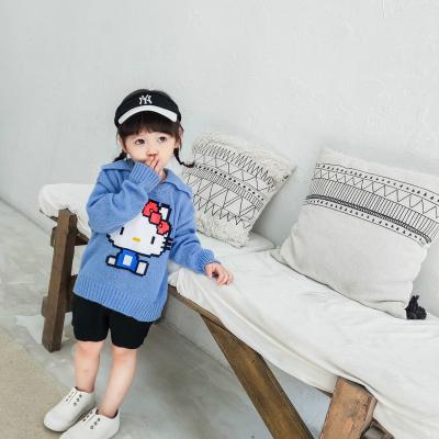 China 2020 casual season Timo Children Clothes Blue and pink cute cartoon printed special collar designed girls casual and sweet sweaters for sale