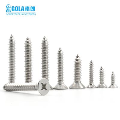 China Standard flat din phillips counter sunk to screw stainless steel cross recessed head self tapping screws for sale