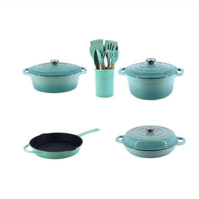 China Sustainable hot sale customized enameled cooking pots set OEM enameled cast iron pot cookware sets enameled casserole sets for sale