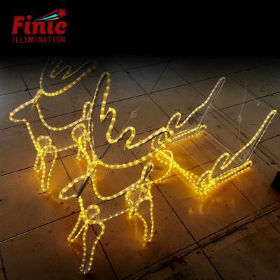 China Commercial Use Decorative FINIC Metal Frame Rope Lighting All Outdoor Holiday Mall Park 3D Deer Sled Ip65 Led Pattern Light for sale