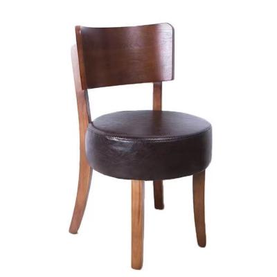 China Modern Customized Antique Classic Restaurant Furniture Vintage Leather Upholstered Solid Wood Dining Chairs Wooden Cafe Chairs for sale