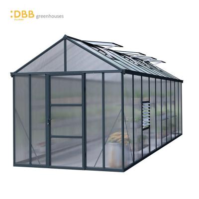 China Easily Assembled Factory Price 8x20 Wide High Walls Polycarbonate Greenhouse Roof Aluminum Glazing Greenhouse for sale