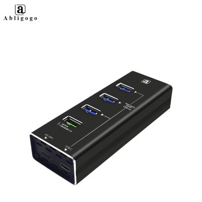 China New Desktop Top Supplier Aluminum Alloy 6 Ports Charger Hub QC 3.0 and Palladium 18w with Type C and USB Conversion Cable for Computer and Mac for sale